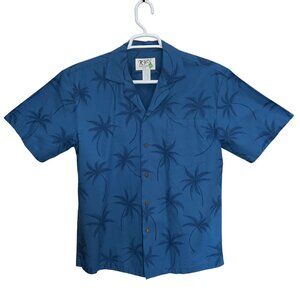 Kys Vintage Mens Hawaiian Blue Palm Tree Shirt Made In Hawaii 100% Cotton Size M